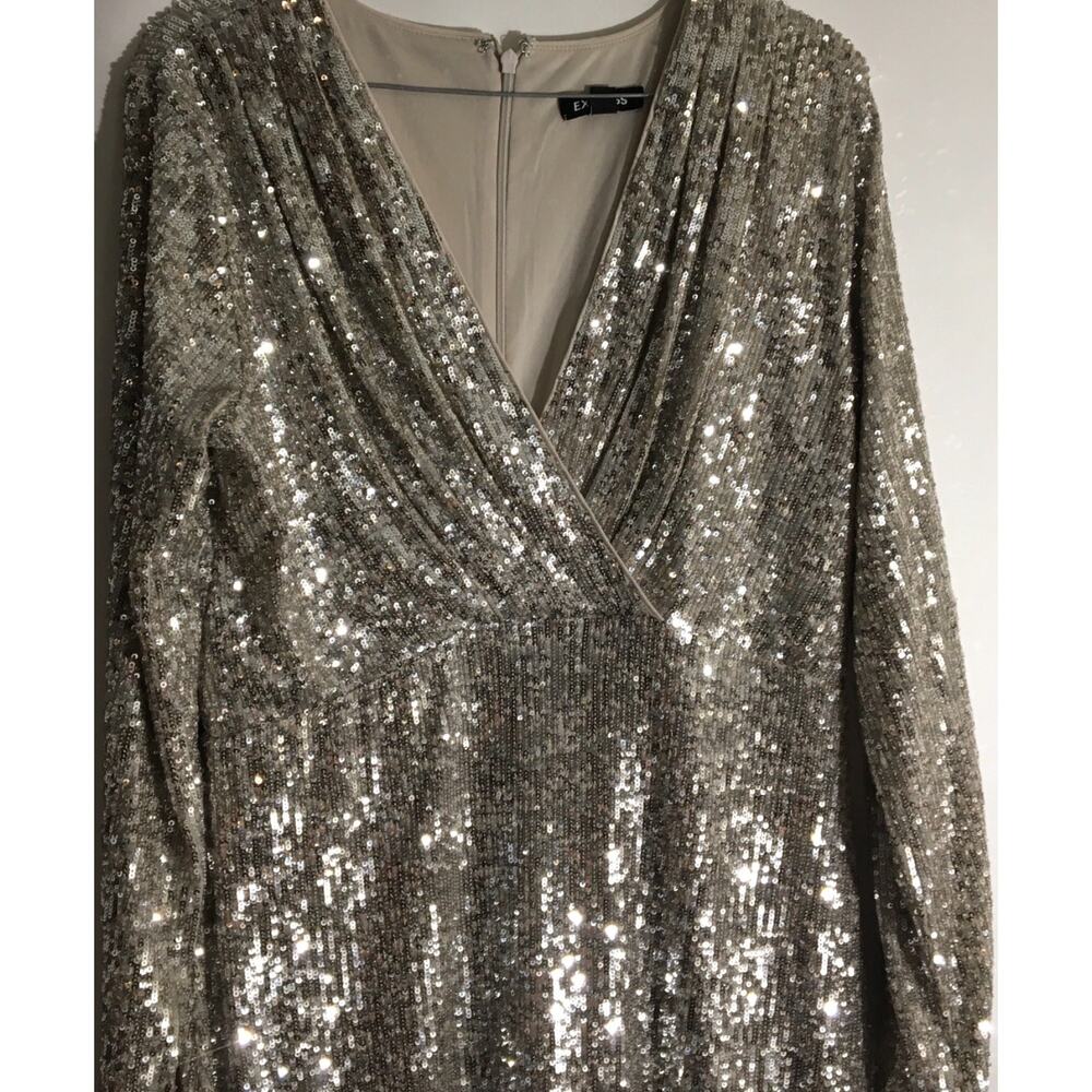 Express Women's Size Medium Metallic Sequin Dress Long Sleeve Cocktail Party - Picture 3 of 6